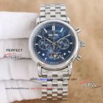 Replica Swiss movement Patek Philippe blue dial 316L stainless steel watch 41mm 